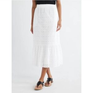 Time and Tru Womens Cotton Eyelet Midi Skirt Relaxed Fit Vivid White Size L